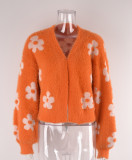 Cárdigan de otoño, camisa corta de punto de calle, suéter de flores para mujer