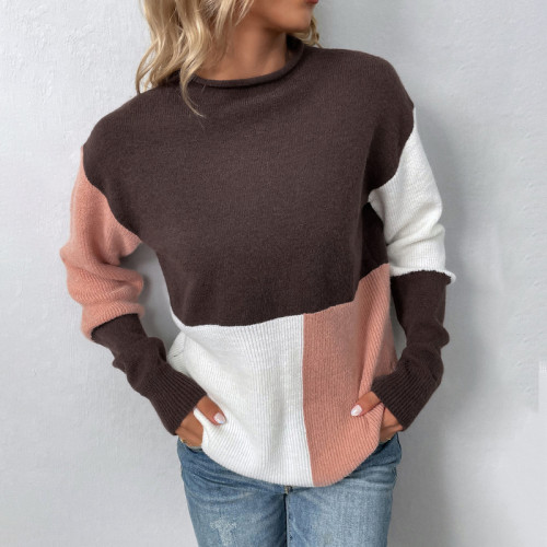 maglia da donna autunno e inverno pullover a collo alto color block