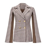 Blazer Houndstooth Check Double Breasted Shawl Small Coat Autumn Winter Chic Coat