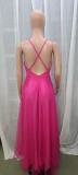 Women Clothing Solid Mesh Strap V Neck Backless Long Maxi Dress Party Dress