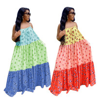 Zomer dames patchwork sexy print contrast kleur bandjes losse swing jurk