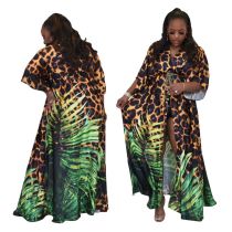 Robe de grande taille à imprimé léopard avec ceinture à lacets pour dames