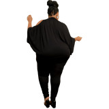 Fashion Women'S Solid Color Cutout Batwing Sleeve Casual Two Piece Plus Size Women'S Pants Set