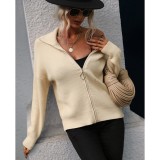 Autumn And Winter Turtleneck Zipper Solid Color Women'S Knitting Shirt Sweater