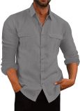 Men'S Shirts Double Pocket Long Sleeve Shirts
