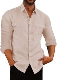 Men'S Shirts Double Pocket Long Sleeve Shirts