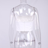 Summer sexy fashion mesh fishbone square neck pleated Crop Halter Neck small vest