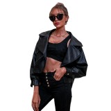 Модная повседневная женская куртка из искусственной кожи, свободная женская кожаная куртка с длинным рукавом