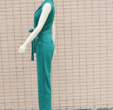 Spring/Summer Sexy Turndown Collar Sleeveless Bodysuit Slim Fashion Professional Jumpsuit
