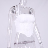 Summer sexy fashion mesh fishbone square neck pleated Crop Halter Neck small vest
