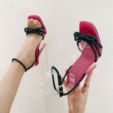 Zapatos de mujer Sandalias de bloque de color de tacón de aguja con tira en el tobillo y lazo