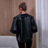 Fashion pu Casual Women's Jacket Loose Long Sleeve Women's Leather Jacket