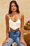 Women's Summer Sexy Fashion Fishbone Crop Crinkle Cropped Tank Top Camisole