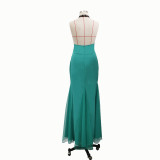 Women's Round Neck Sleeveless Gown Slim Maxi Dress