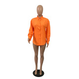 Camisa ancha informal de manga larga con cuello de polo de color liso para otoño/invierno