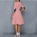 Women'S Summer Print Half Sleeve Midi A-Line Plus Size Dress