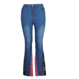 Женские джинсовые стильные расклешенные джинсы в стиле пэчворк