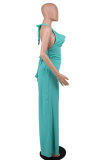 Summer Women'S Fashion Casual Solid Color Halter Lace-Up Backless Wide Leg Jumpsuit