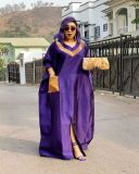 Yaz Gevşek Müslüman Mor Colorblock Afrika Kadın Gevşek Robe Elbise