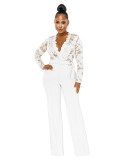 Mode Sexy Casual Slim V-Neck Lace See-Through Jumpsuit