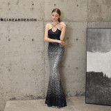Длинное торжественное вечернее облегающее платье «рыбий хвост» Элегантное вечернее платье русалки с пайетками