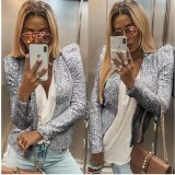 Spring New Women'S Fashion Stand Collar Casual Short Sequin Jacket