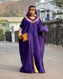 Summer Loose Muslim Purple Colorblock African Women'S Loose Robe Dress