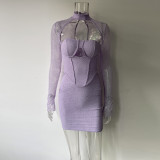 Sexy Mesh-Langarmausschnitt für Sommerfrauen, eng anliegendes, figurbetontes Kleid