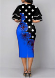 Elegant Women'S Summer Layered Flare Short Sleeve Flower Print Plus Size Midi Bodycon Dress