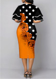 Элегантное женское летнее многослойное облегающее платье миди с коротким рукавом и цветочным принтом плюс размер