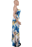 Женское летнее шикарное платье макси с разрезом и бретельками большого размера с открытой спиной