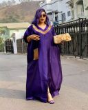 夏の緩いイスラム教徒の紫色のカラーブロックのアフリカの女性の緩いローブの服