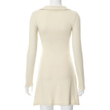 Einfarbiges Umlegekragen-Pullover mit langen Ärmeln und hoher Taille für Damen