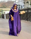 Yaz Gevşek Müslüman Mor Colorblock Afrika Kadın Gevşek Robe Elbise