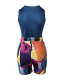 Women'S Sleeveless Print Top + Shorts Two Piece Set