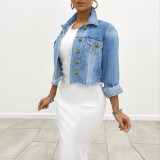 女性ファッションメタルチェーン装飾デニムジャケット