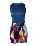 Women'S Sleeveless Print Top + Shorts Two Piece Set