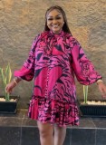 Robe ample à volants pour femmes africaines avec nœud imprimé automne / hiver