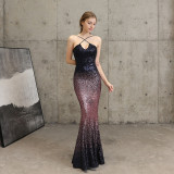 Длинное торжественное вечернее облегающее платье «рыбий хвост» Элегантное вечернее платье русалки с пайетками