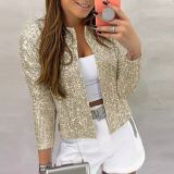Spring New Women'S Fashion Stand Collar Casual Short Sequin Jacket