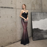 Langes, formelles, schmal geschnittenes Fischschwanzkleid, elegantes Pailletten-Meerjungfrau-Abendkleid