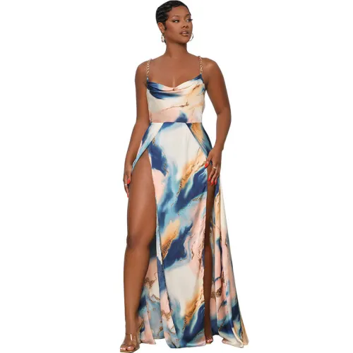 Women'S Summer Chic Slit Plus Size Straps Backless Maxi Dress