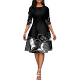Women'S Summer Print Half Sleeve Midi A-Line Plus Size Dress