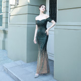 Sexy Off Shoulder Sequin Fishtail Long Dress Mermaid Evening Dress