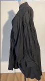 Dames vallen losse stijl geplooide overhemdjurk Trendy opstaande kraag Lantaarn mouw onregelmatige jurk