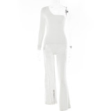 Women'S Sexy Mesh Drill Hollow One-Shoulder Long-Sleeve Jumpsuit One-Piece Summer Trousers