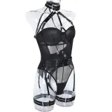 Women Sexy Bodysuit Mesh Straps Patchwork Halter Neck With Leg Rings Lingerie