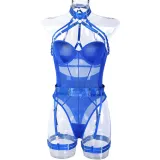 Women Sexy Bodysuit Mesh Straps Patchwork Halter Neck With Leg Rings Lingerie