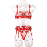 Women Sexy Mini Flower Underwire Embroidery Lingerie Set