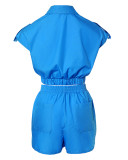 Women Casual Elastic Short Sleeve Shirt + Shorts Two-Piece Set